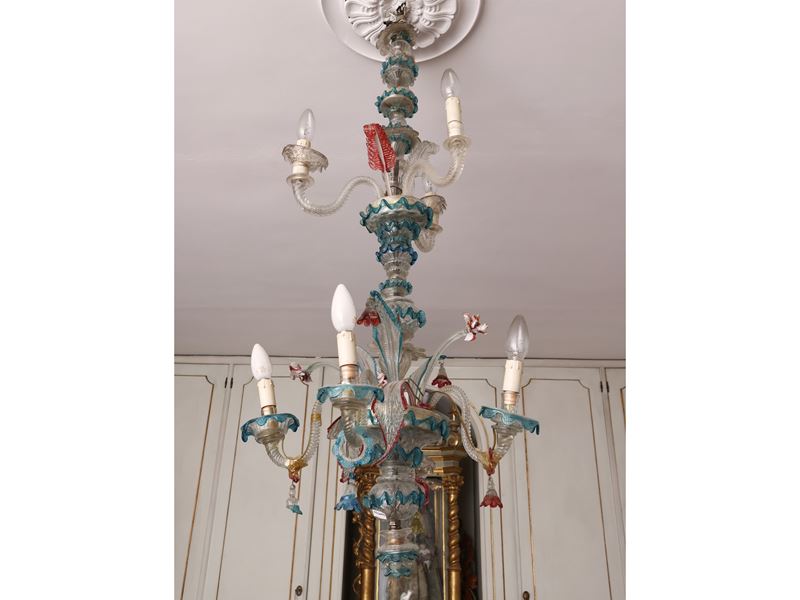 Piccolo Lampadario in Vetro Soffiato di Murano