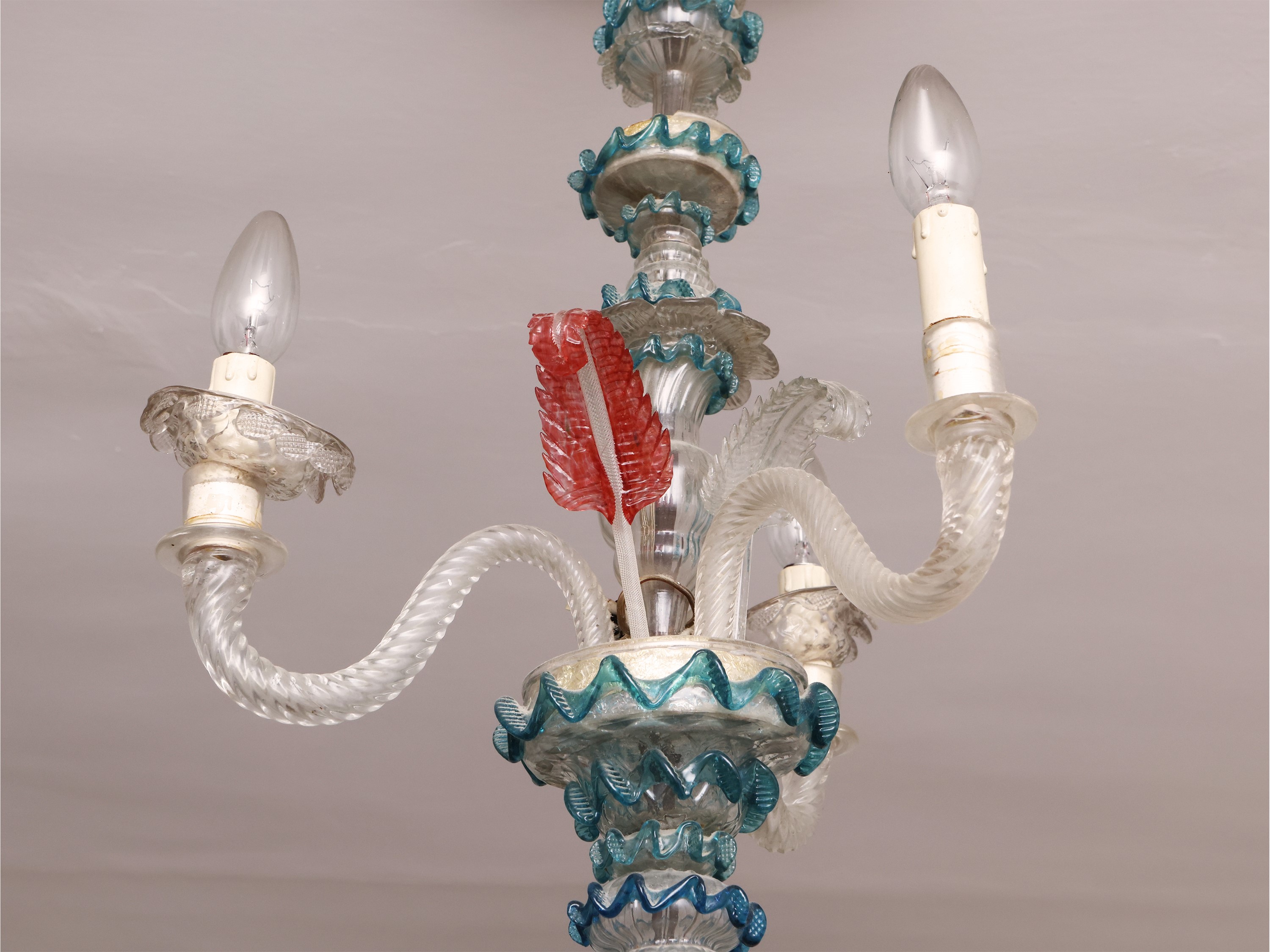 Piccolo Lampadario in Vetro Soffiato di Murano