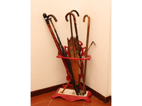 Umbrella stand and walking sticks in cast iron