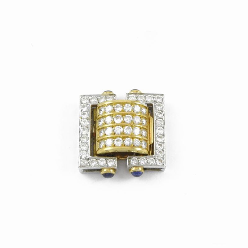 Fermezza in Oro Bianco e Oro Giallo con Diamanti e Zaffiri