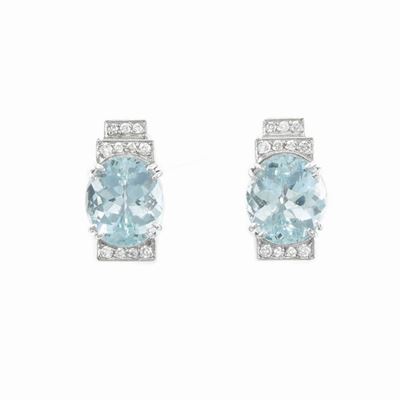 Orecchini in Oro Bianco con Diamanti e Acquamarine