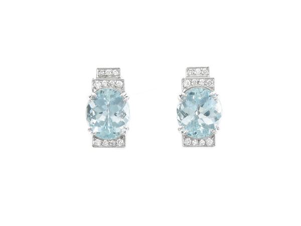 White gold earrings with diamonds and aquamarines  - Auction Jewels and Watches - Maison Bibelot - Casa d'Aste Firenze - Milano