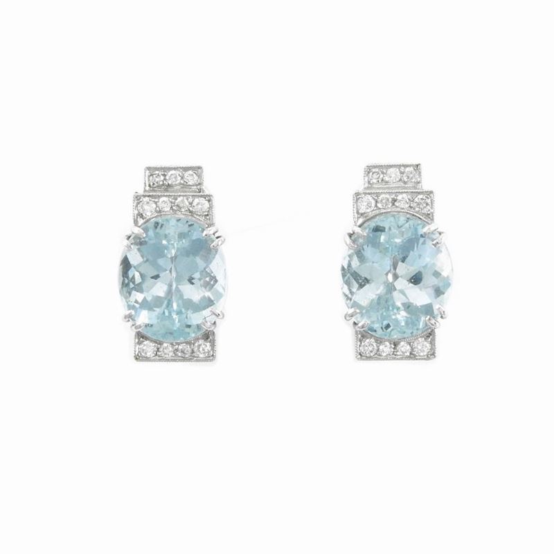 Orecchini in Oro Bianco con Diamanti e Acquamarine