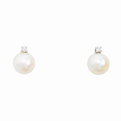 Orecchini in Oro Bianco con Diamanti e Perle Coltivate