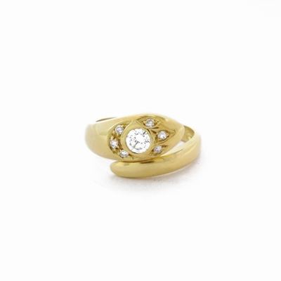 Anello da Mignolo Animalier in Oro Giallo con Diamanti