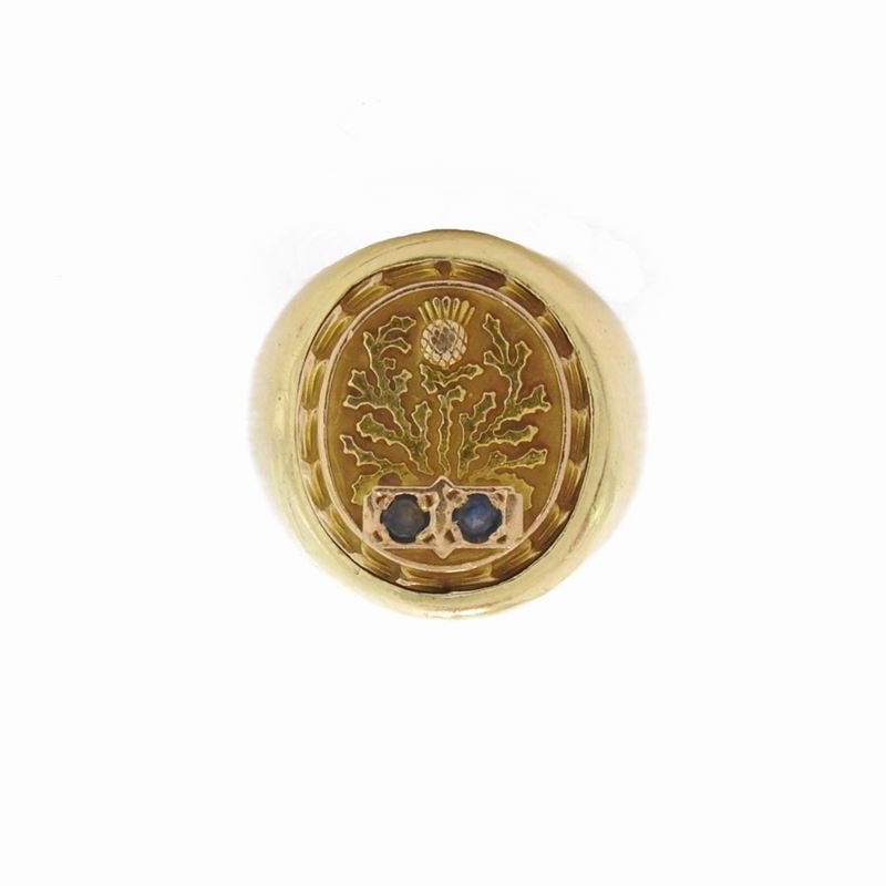 Anello da Mignolo in Oro Giallo con Zaffiri