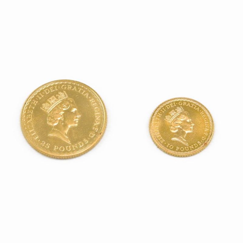 Serie Britannia 25 Pounds 1/4 di Oncia e 10 Pounds 1/10 di Oncia in Oro
