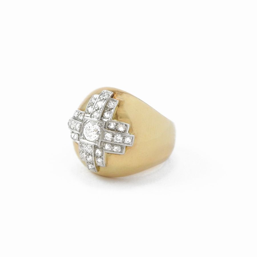 Anello a Fascia in Oro Bianco e Oro Giallo con Diamanti
