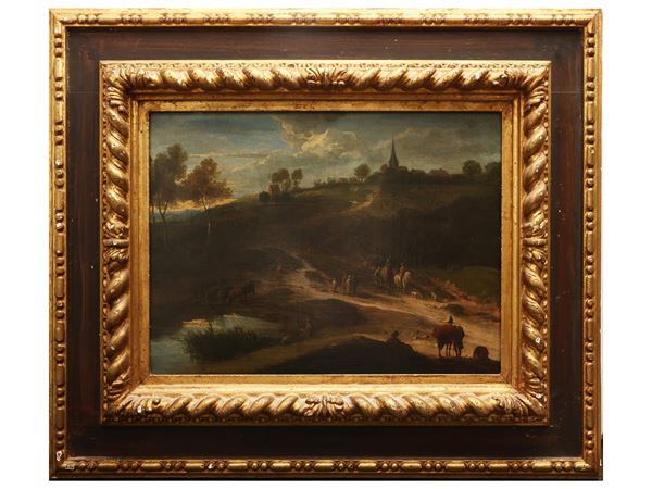 Scuola veneta del XVIII secolo - Paesaggio con viandanti