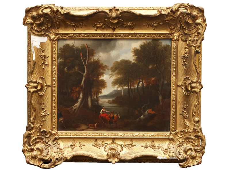 Scuola Fiamminga del XVII/XVIII Secolo - Paesaggio con Personaggi