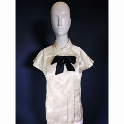 Chanel Camicia in Seta Bianca con Fiocco