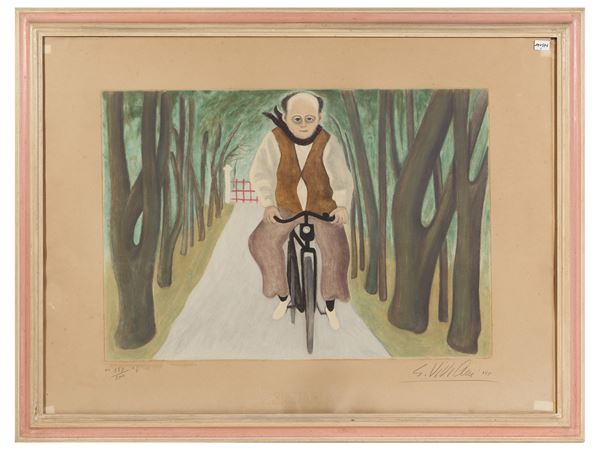 Giuseppe Viviani : The cyclist 1955  - Auction A house on the Ponte Vecchio - Maison Bibelot - Casa d'Aste Firenze - Milano