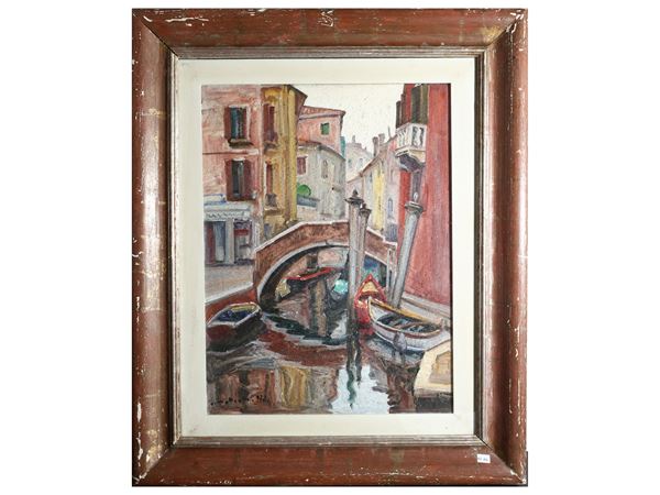 Armeno Mattioli : Veduta di Venezia 1972  - Asta Una casa al Ponte Vecchio - Maison Bibelot - Casa d'Aste Firenze - Milano