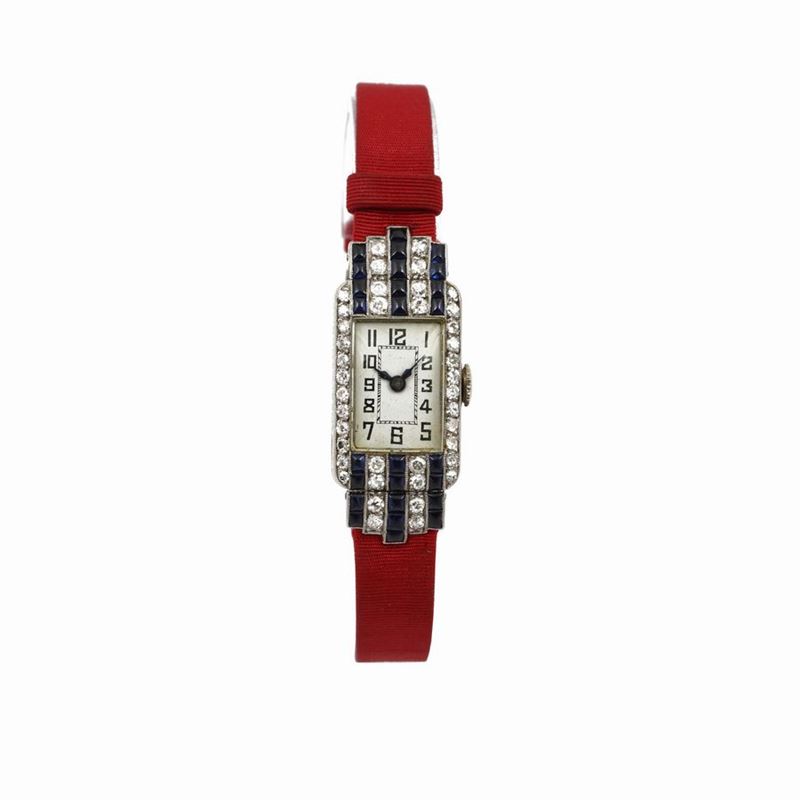Orologio Gioiello da Polso per Donna in Oro Bianco con Diamanti e Zaffiri Sintetici