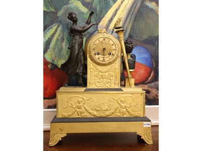 Orologio da Tavolo in Bronzo Dorato e Antimonio