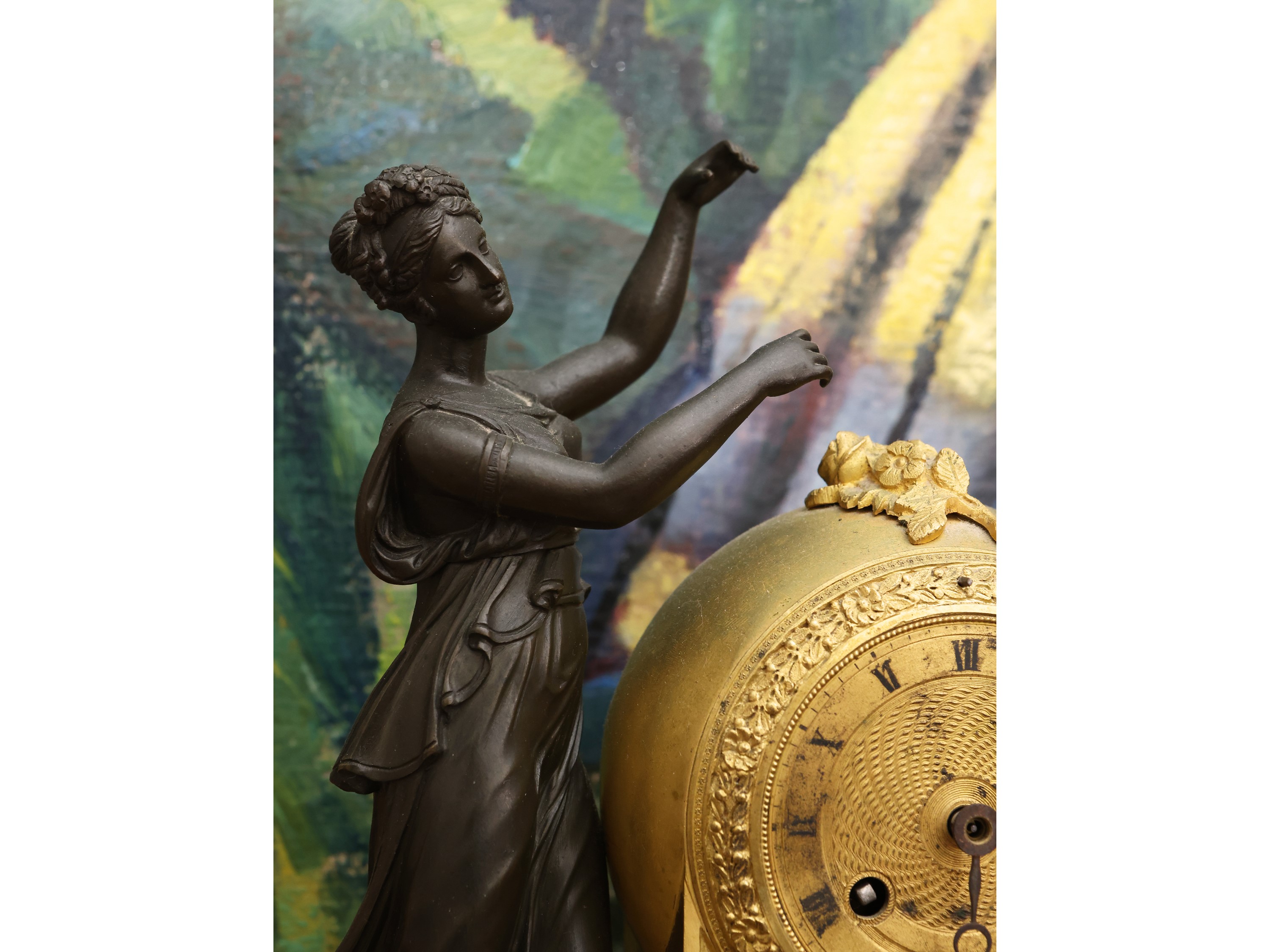 Orologio da Tavolo in Bronzo Dorato e Antimonio