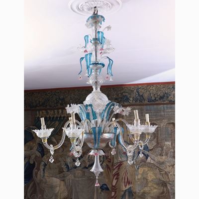 Lampadario in Vetro Soffiato Incolore di Murano