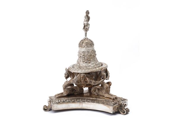 Monumental desk bell in silver, Brandimarte Florence