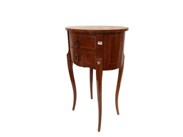 Drum bedside table in walnut and other essences