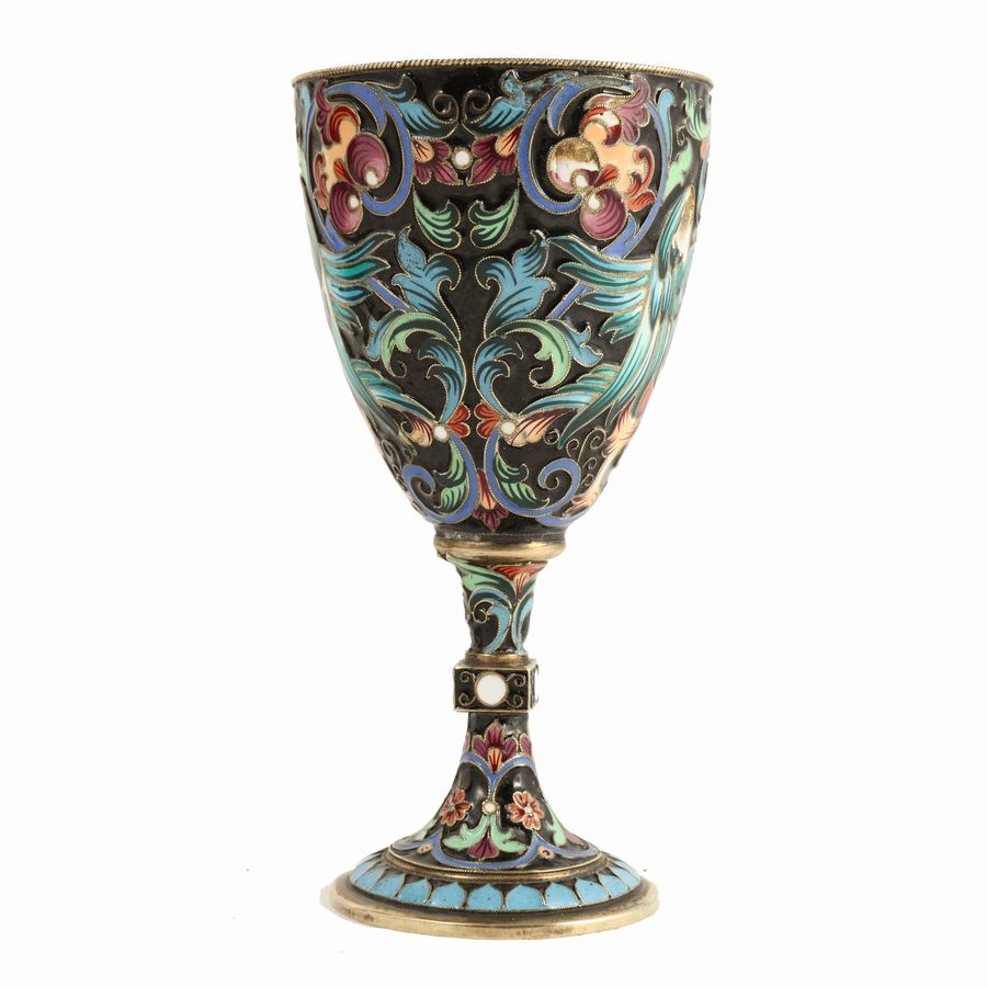 Coppia di Calici in Argento Vermeil e Smalti Cloisonné, Maria Semenova