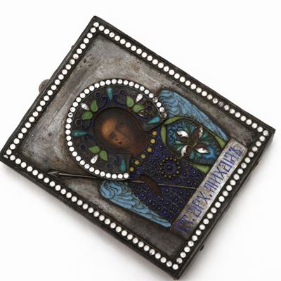 Piccola Icona per Devozione Privata in Argento e Smalti Cloisonnè, Erik Kollin