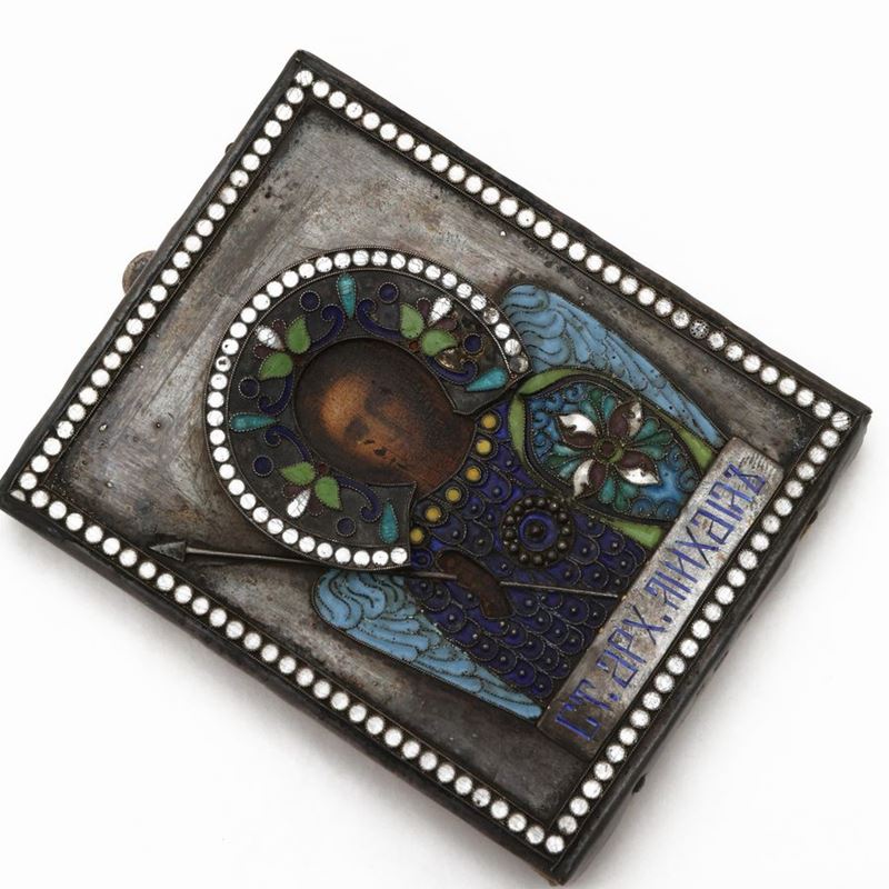 Piccola Icona per Devozione Privata in Argento e Smalti Cloisonnè, Erik Kollin