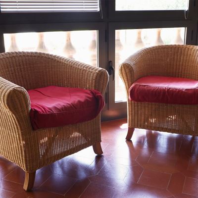 Coppia di Poltroncine a Pozzetto da Giardino in Midollino