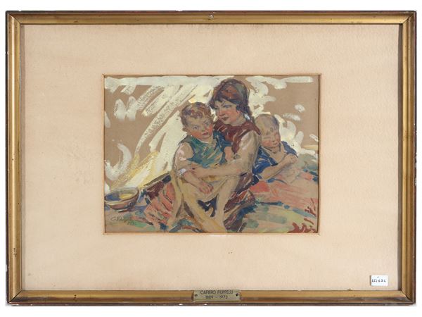 Cafiero Filippelli : Tre bambini 1930  - Asta Arte Moderna e Contemporanea - Maison Bibelot - Casa d'Aste Firenze - Milano