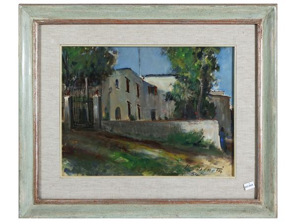 Ugo Pignotti : Paesaggio con veduta di villa 1954  - Asta Arte Moderna e Contemporanea - Maison Bibelot - Casa d'Aste Firenze - Milano