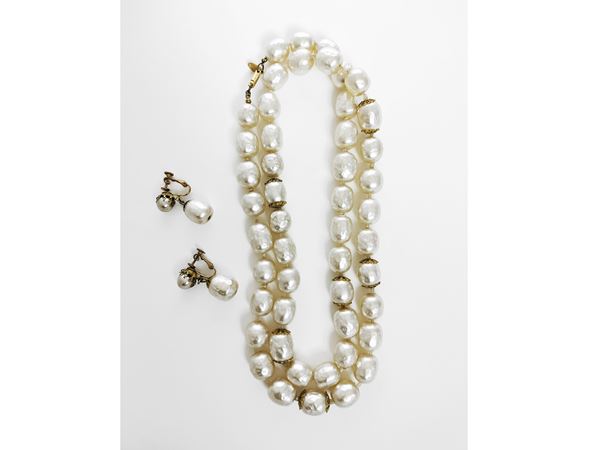 Miriam Haskell collana in perle barocche simulate e metallo dorato