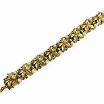 Trifari Bracciale in Metallo Dorato a Motivo di Foglie
