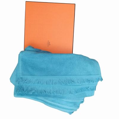 Hermès Coppia di Asciugamani in Spugna Turchese