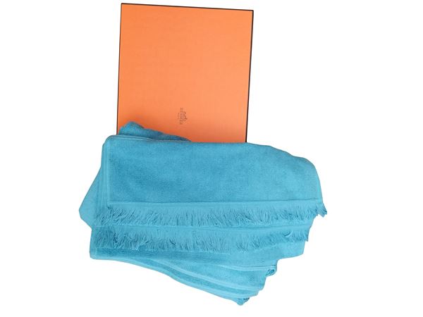 Hermès coppia di asciugamani in spugna turchese