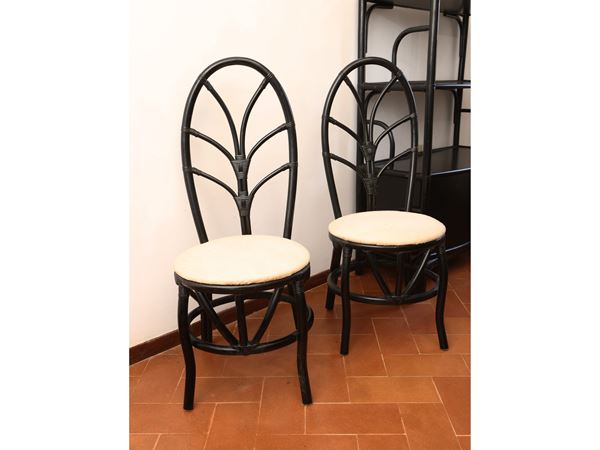 Set of six ebonized wicker chairs