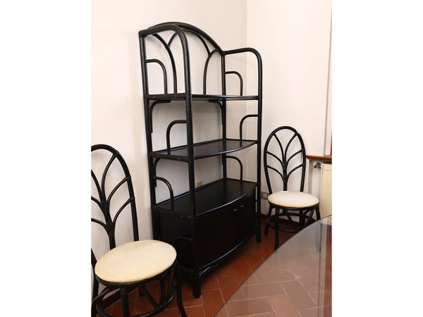 Etagere bookcase in ebonized wicker