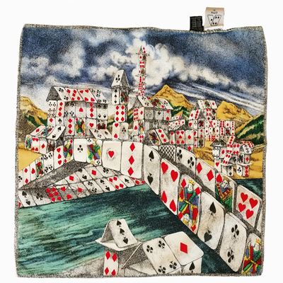 Fornasetti, "città di Carte" Piccolo Foulard in Seta