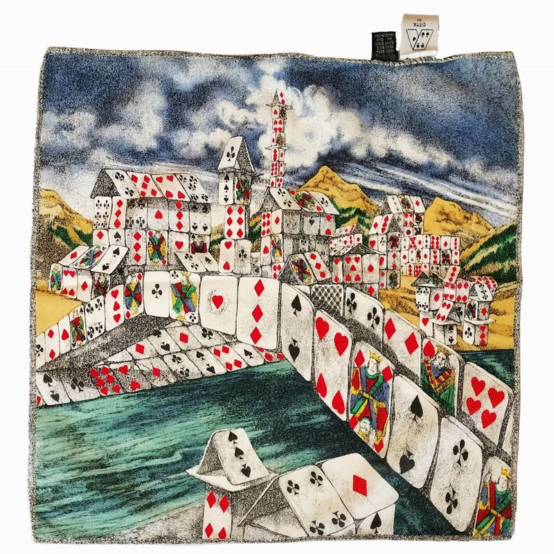 Fornasetti, "città di Carte" Piccolo Foulard in Seta