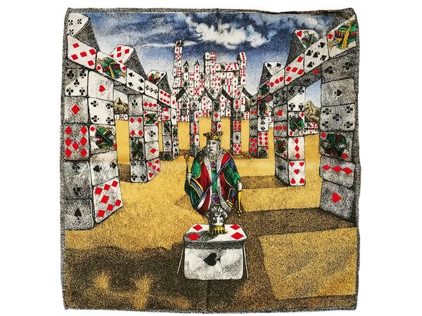 Fornasetti, "City of cards" small silk scarf