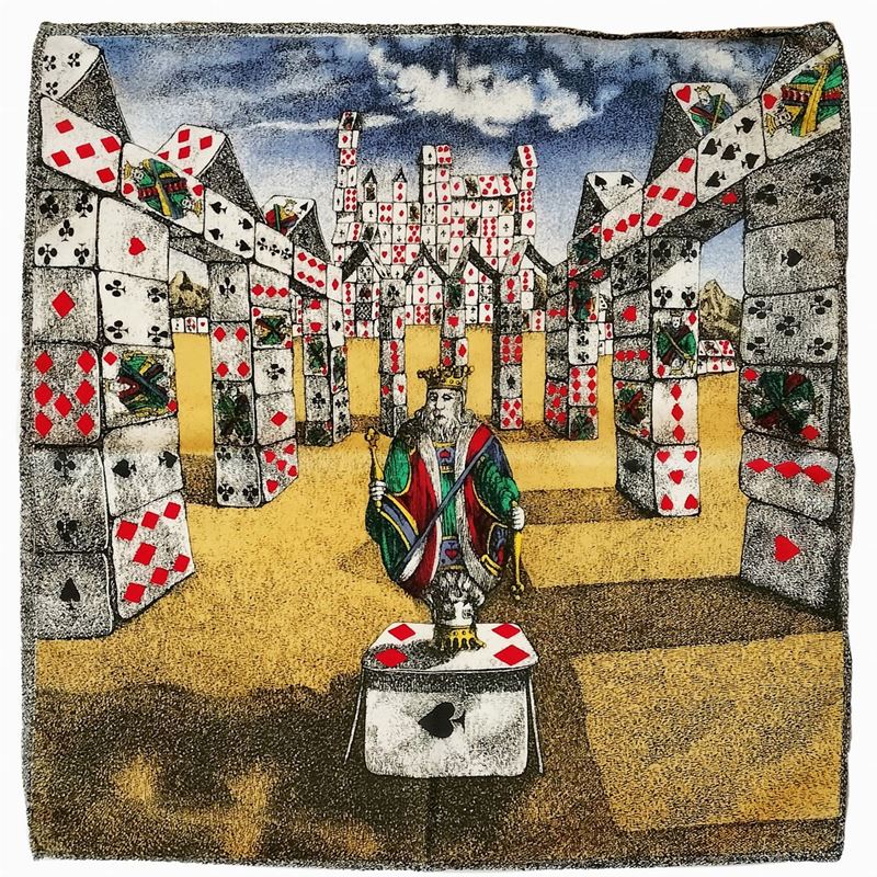 Fornasetti, "città di Carte" Piccolo Foulard in Seta
