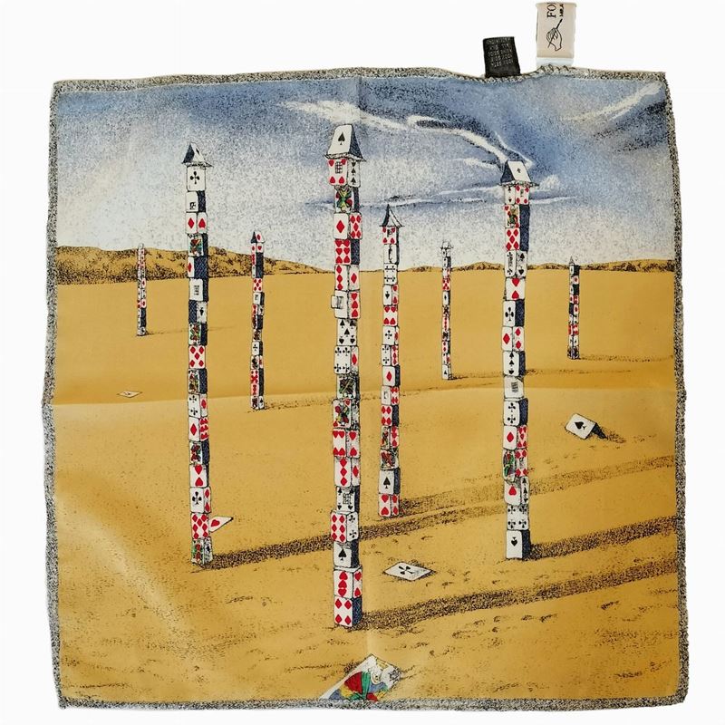Fornasetti, "Città di carte" piccolo foulard in seta