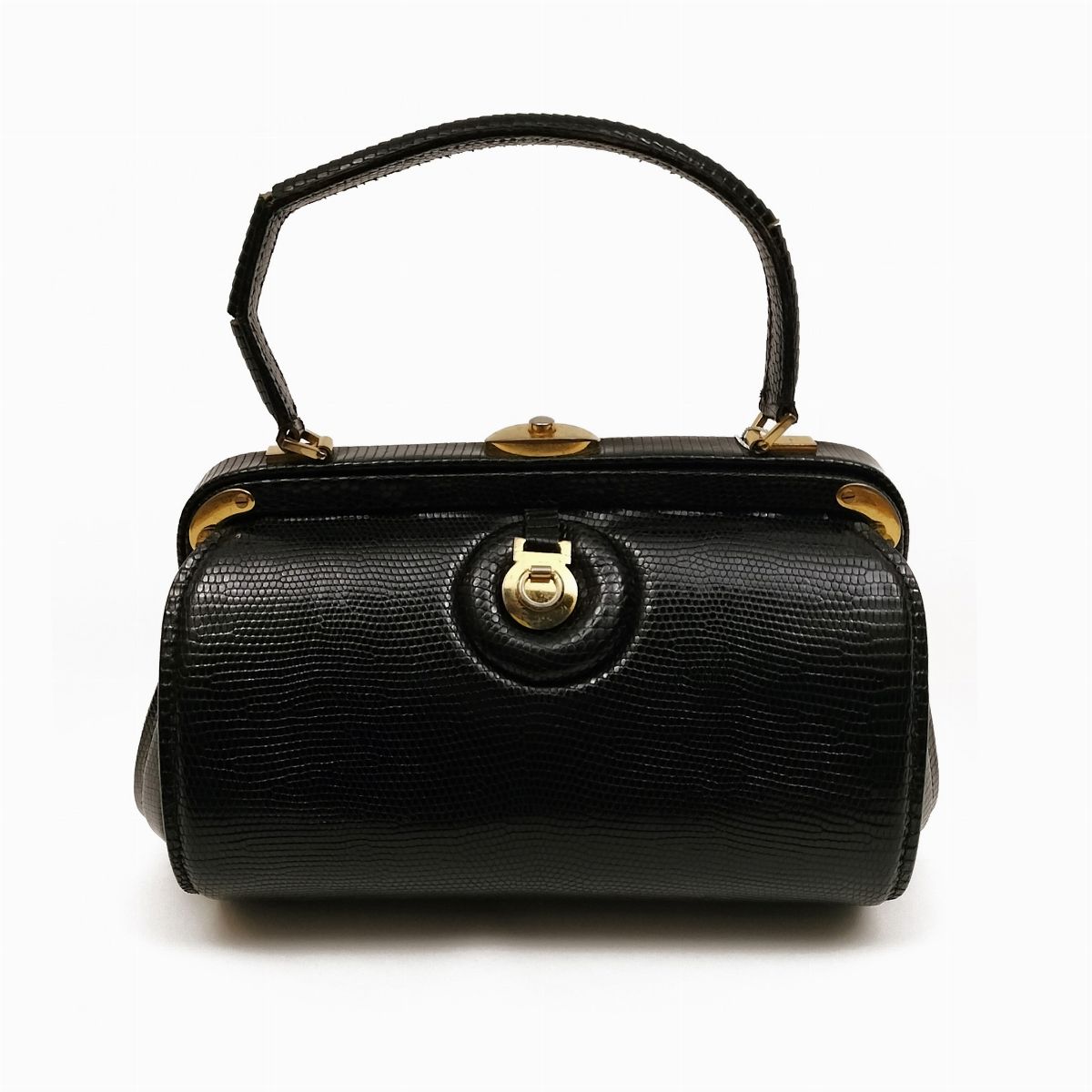 Borsa Bauletto a Mano in Lucertola Nera
