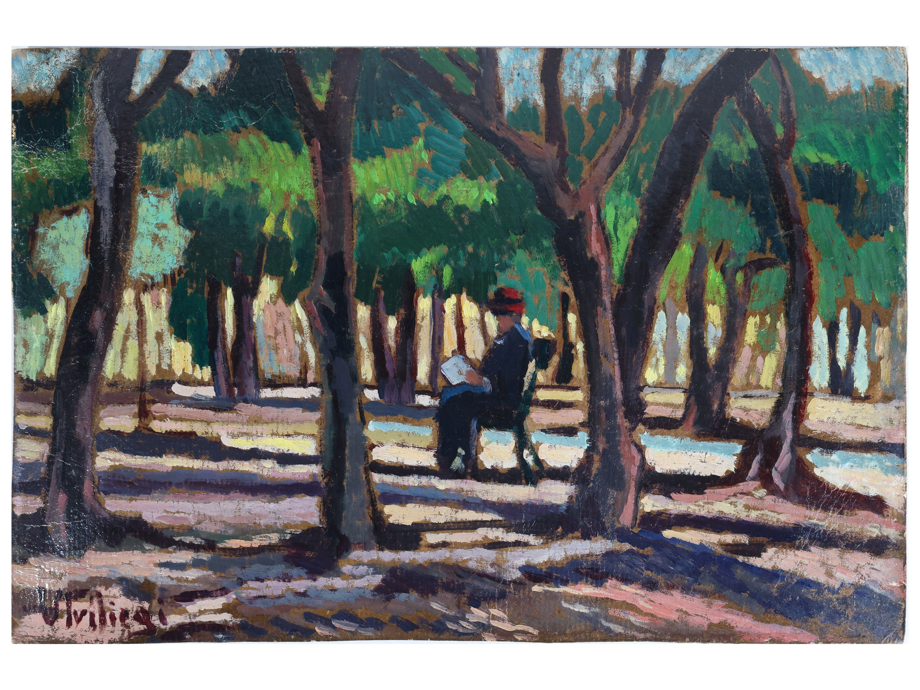 Ulvi Liegi - Paesaggio Alberato con Figura Seduta