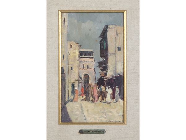 Alceste Campriani - Paesaggio orientalista con figure 1930