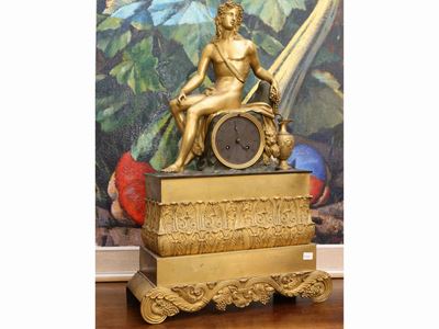 Orologio da Mensola in Bronzo Dorato e Patinato