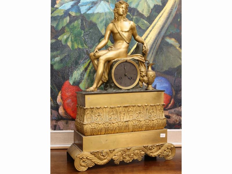 Orologio da Mensola in Bronzo Dorato e Patinato