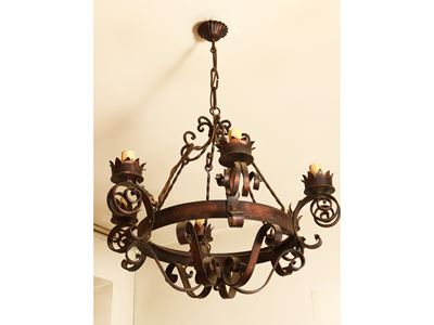 Lampadario a Corona in Ferro Battuto