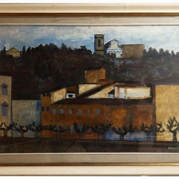 Renzo Grazzini - Lungarno Fiorentino con Veduta di San Miniato