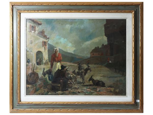 Seve Sospizio - Country scene with peasants and herds