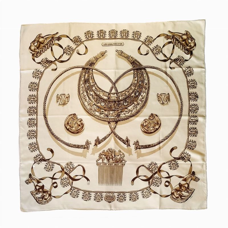 Hermès, 'Les cavaliers d'or', Foulard in seta, Vladimir Rybaltchenko