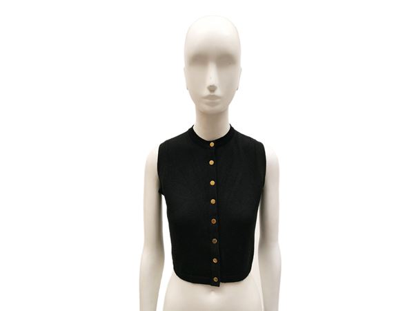 Hermès, Vest bodice in black cashmere, wool and silk blend knit  - Auction Vintagemania - Maison Bibelot - Casa d'Aste Firenze - Milano